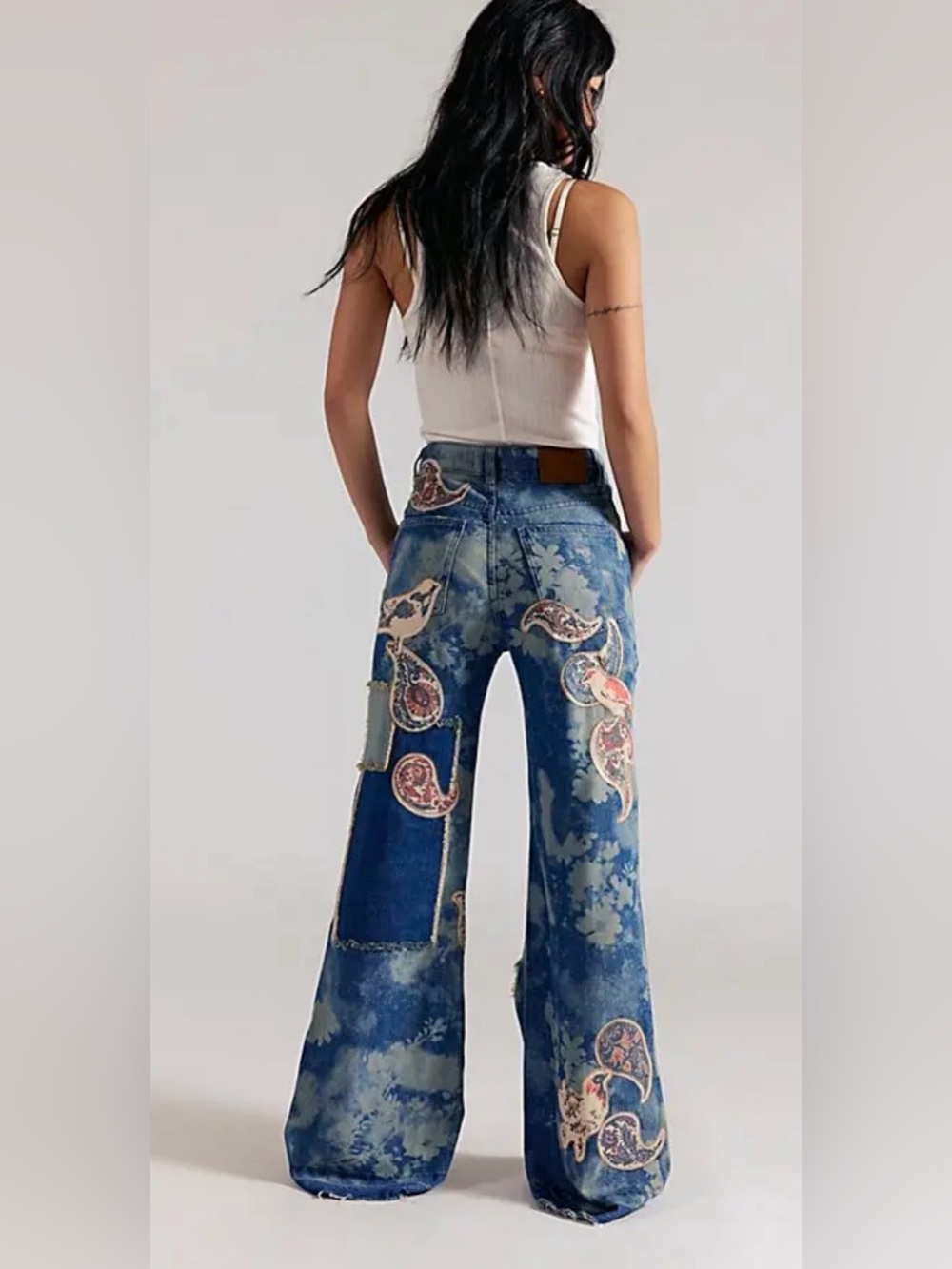 Free people x We the Free Flying high patched Jeans $348 NWT - Picture 2 of 7